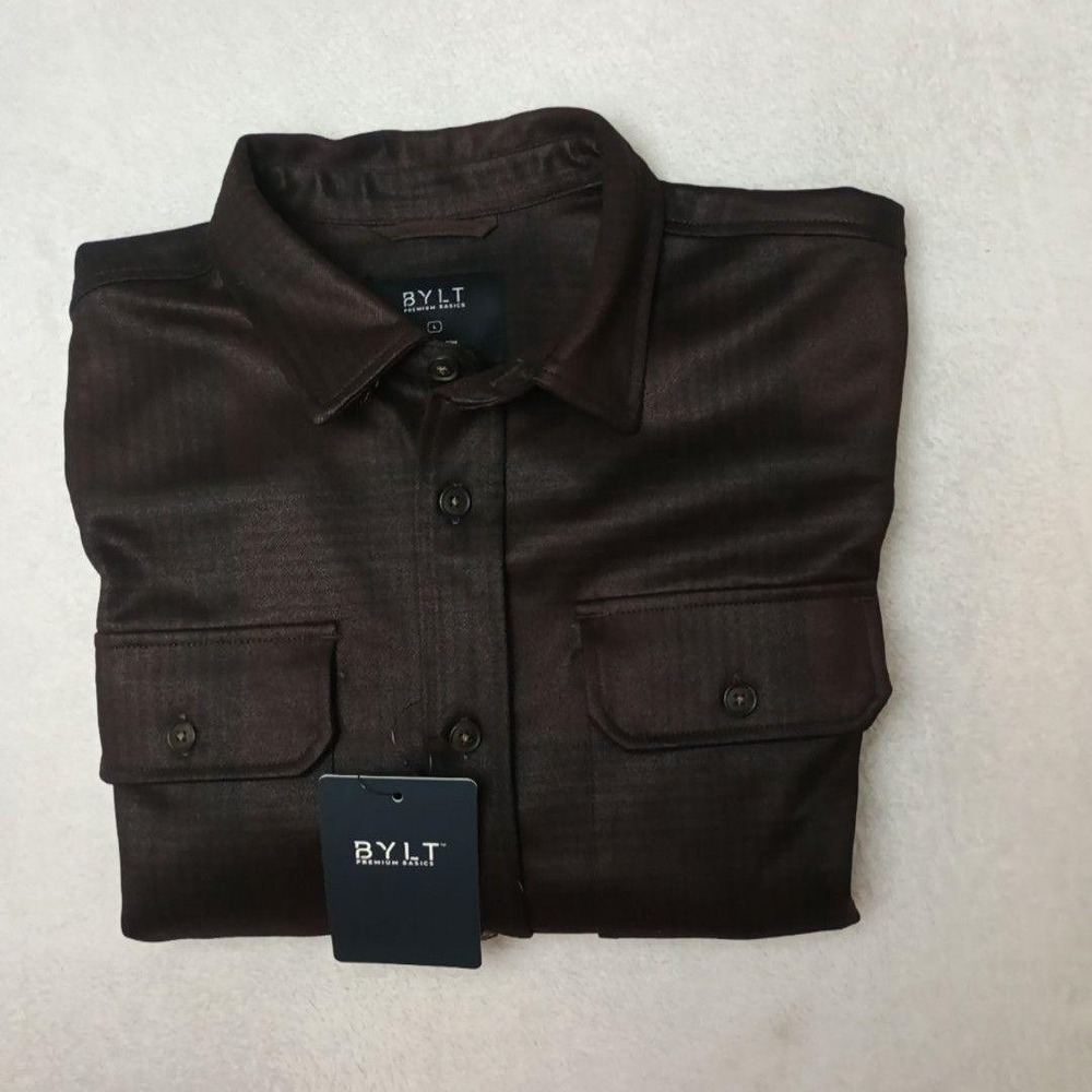 BYLT Shirt Mens L Plum Ombre Plaid Button-Up Long Sleeve Coastal Overshirt Work